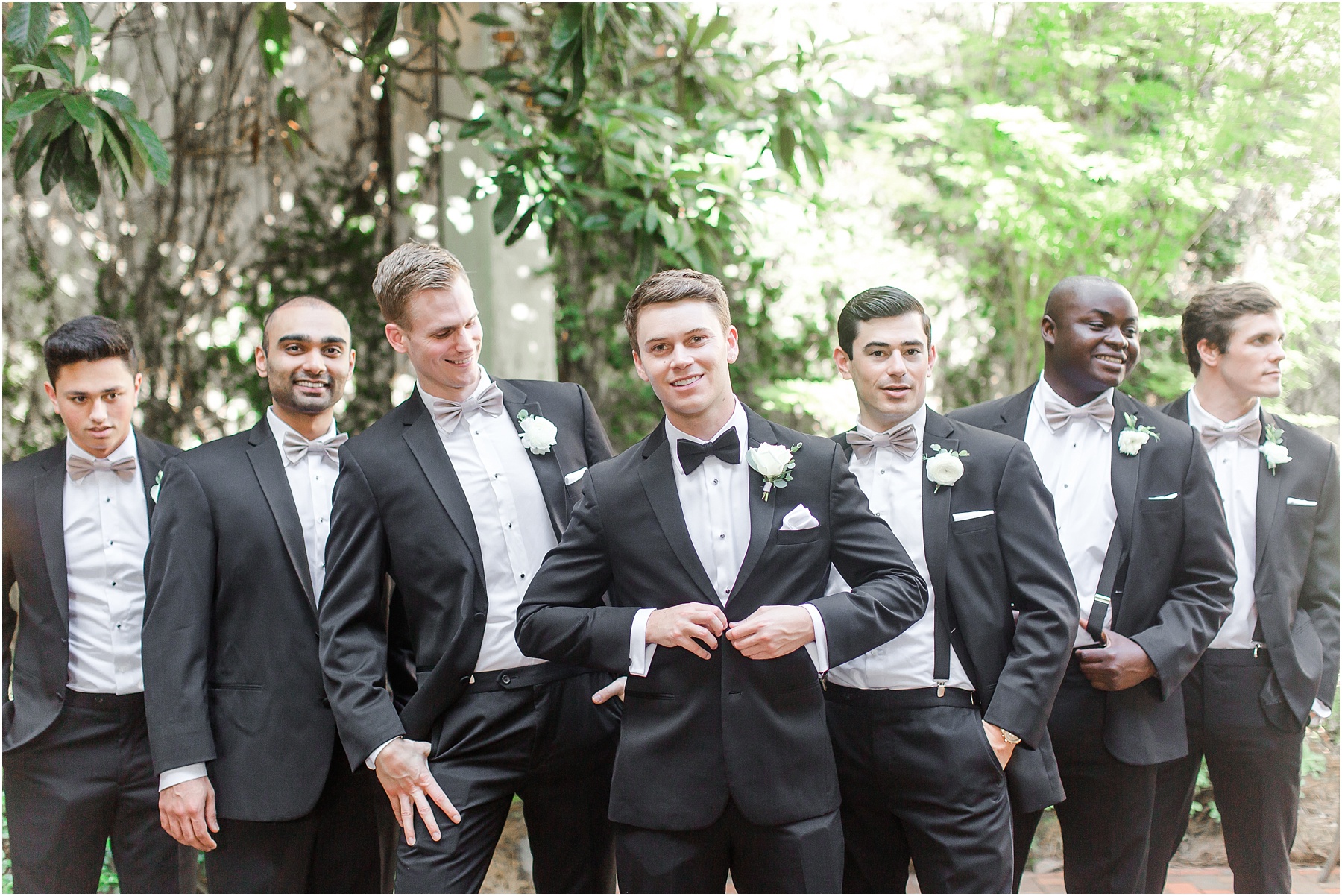 Bakery 105 and The Cottage Groomsmen in Classic Black and White Tux