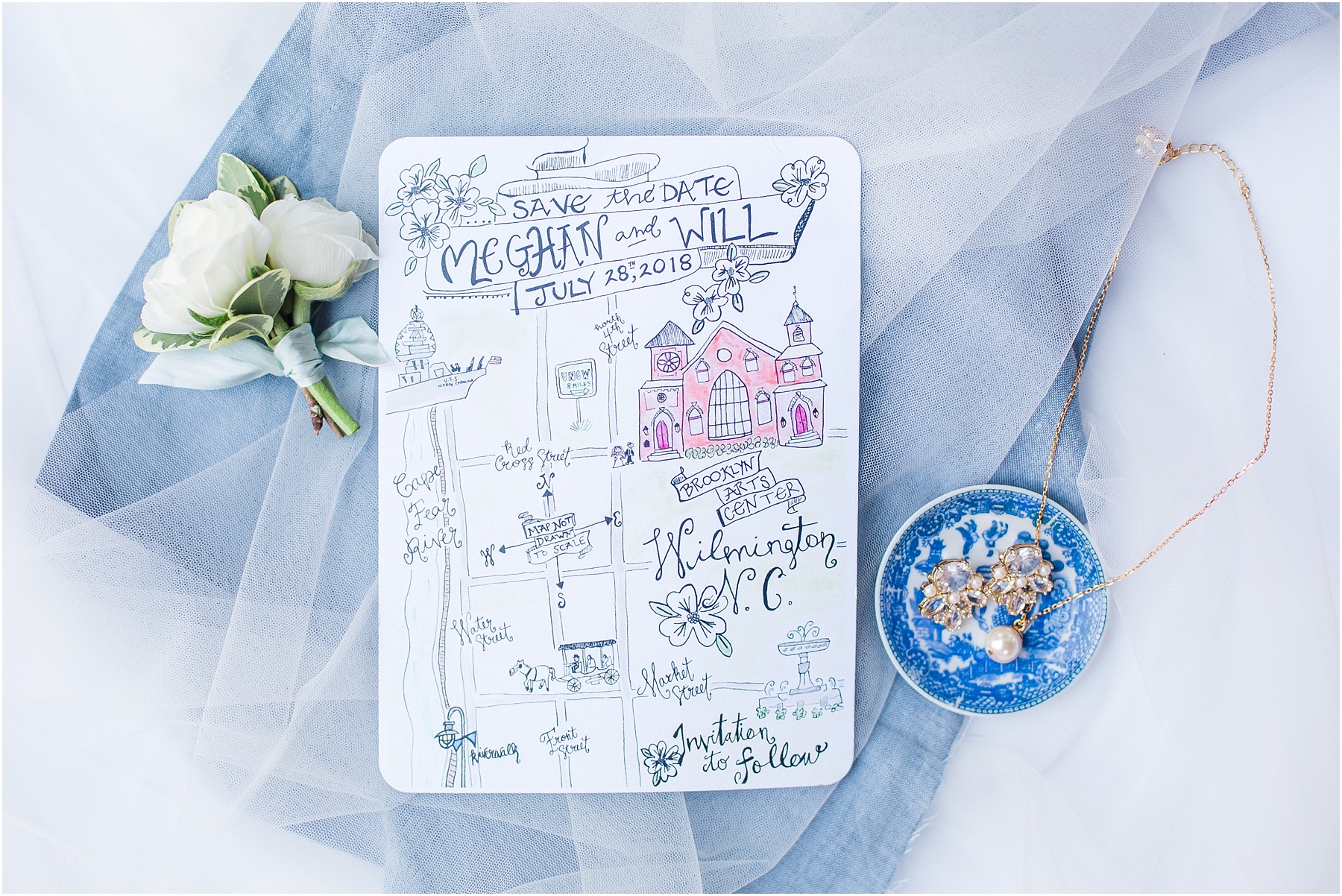 dusty blue and coral coastal wedding