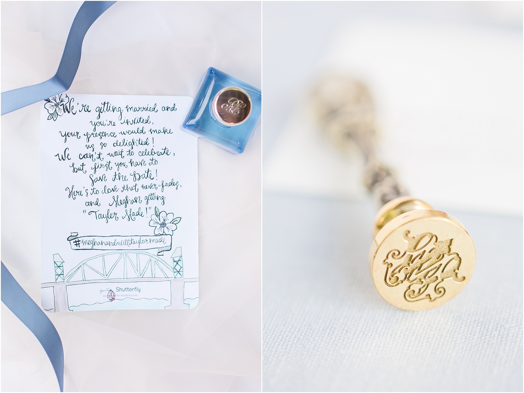 dusty blue and coral coastal wedding