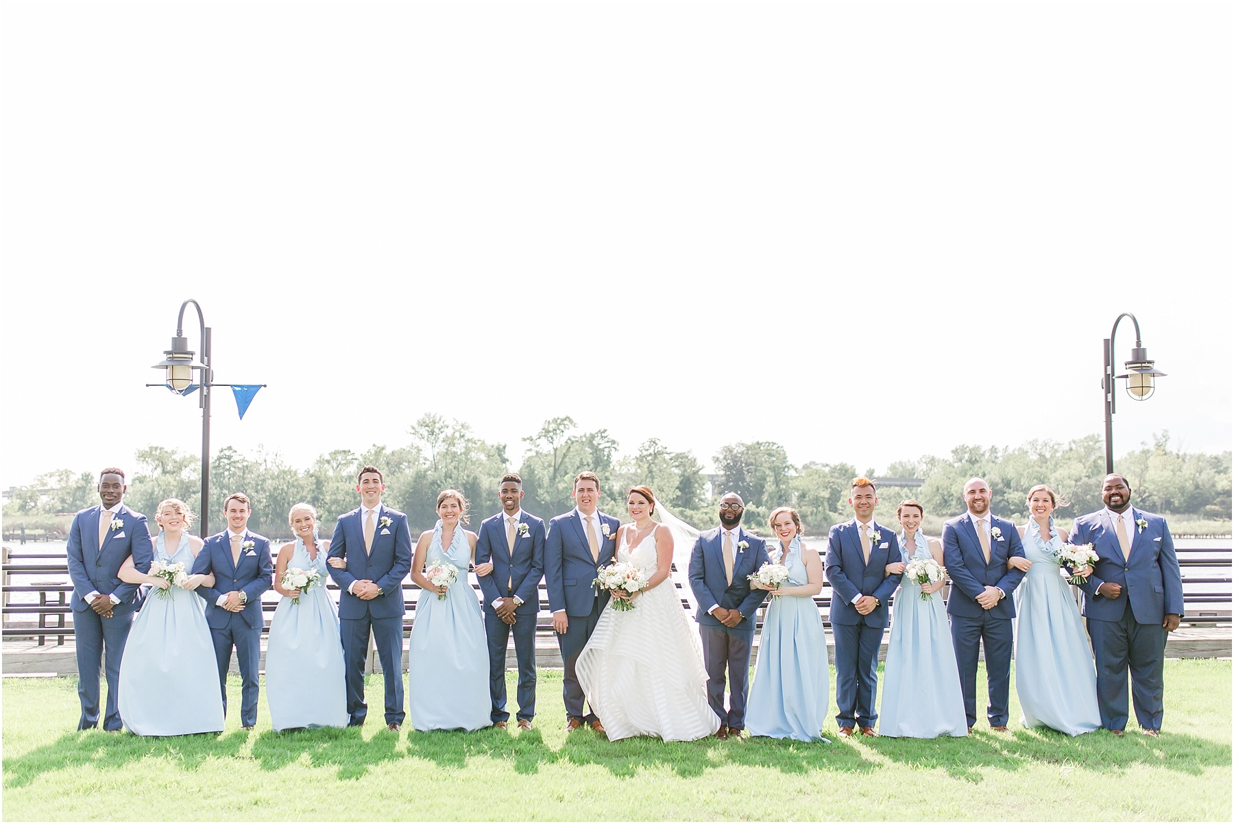 dusty blue and coral coastal wedding