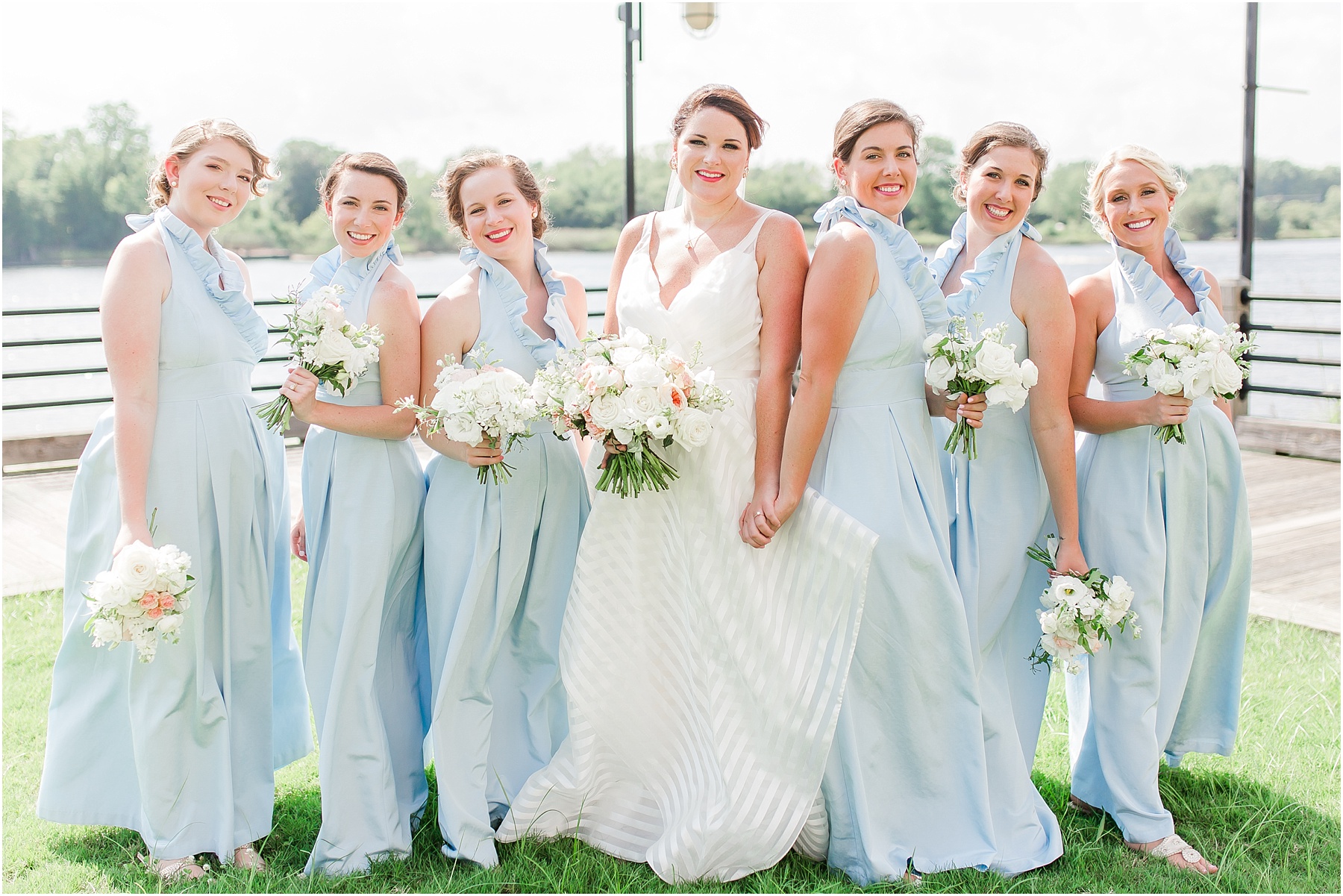 dusty blue and coral coastal wedding